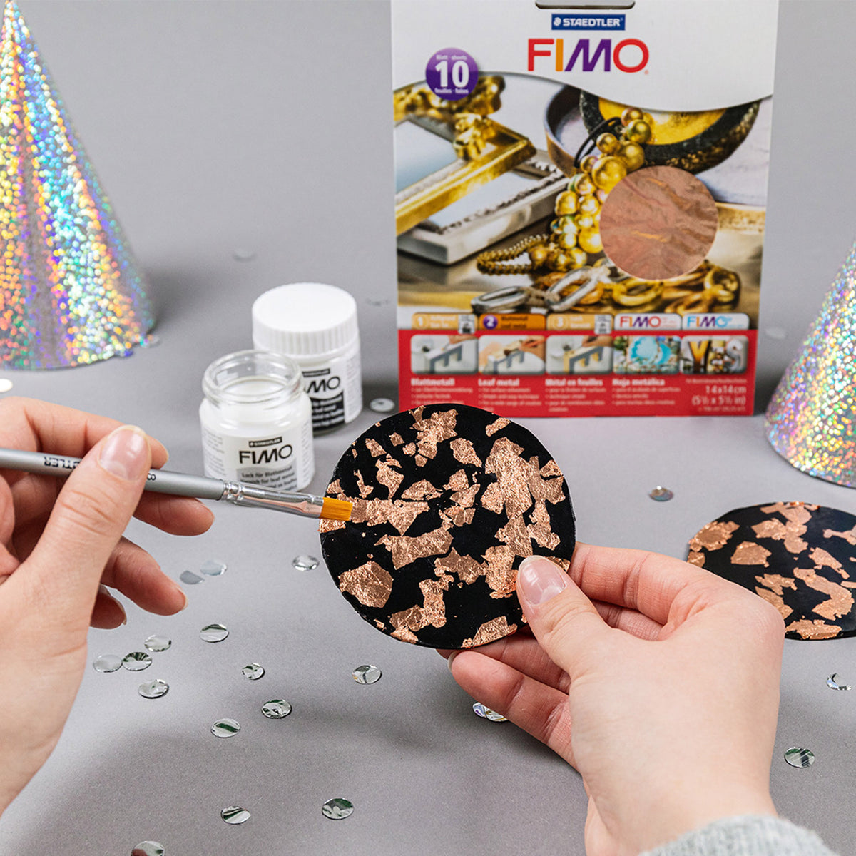fimo goldleaf being applied to polymer clay