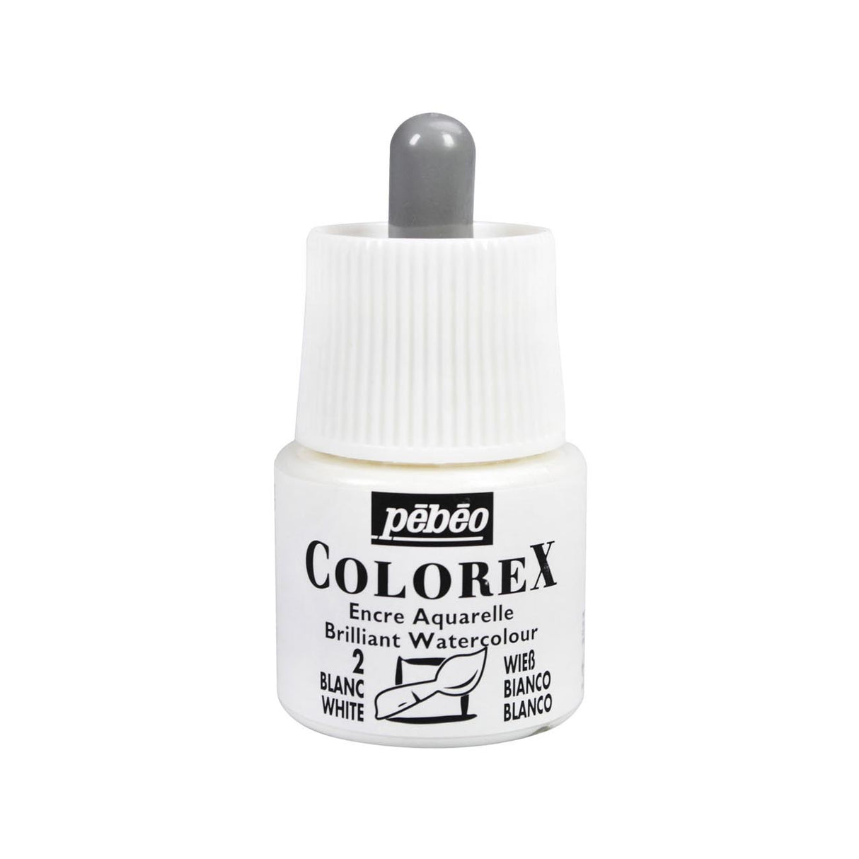 Pebé Colorex watercolor ink bottle with dropper on a white background