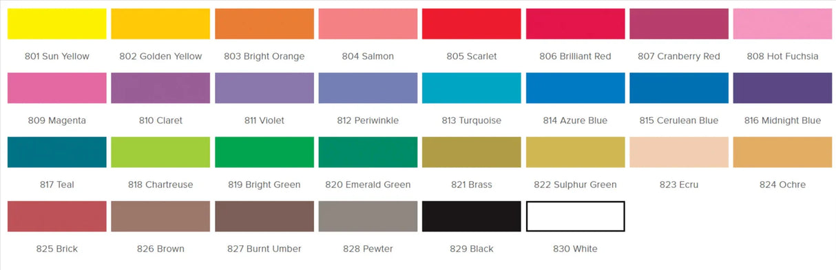 Jacquard Dye-Na-Flow fabric liquid paint colour chart