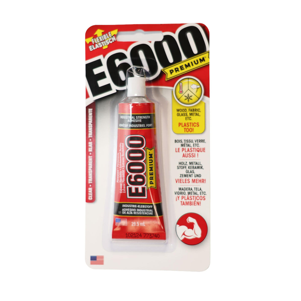 E6000 Premium 29.5ml glue bottle packaging on a white background