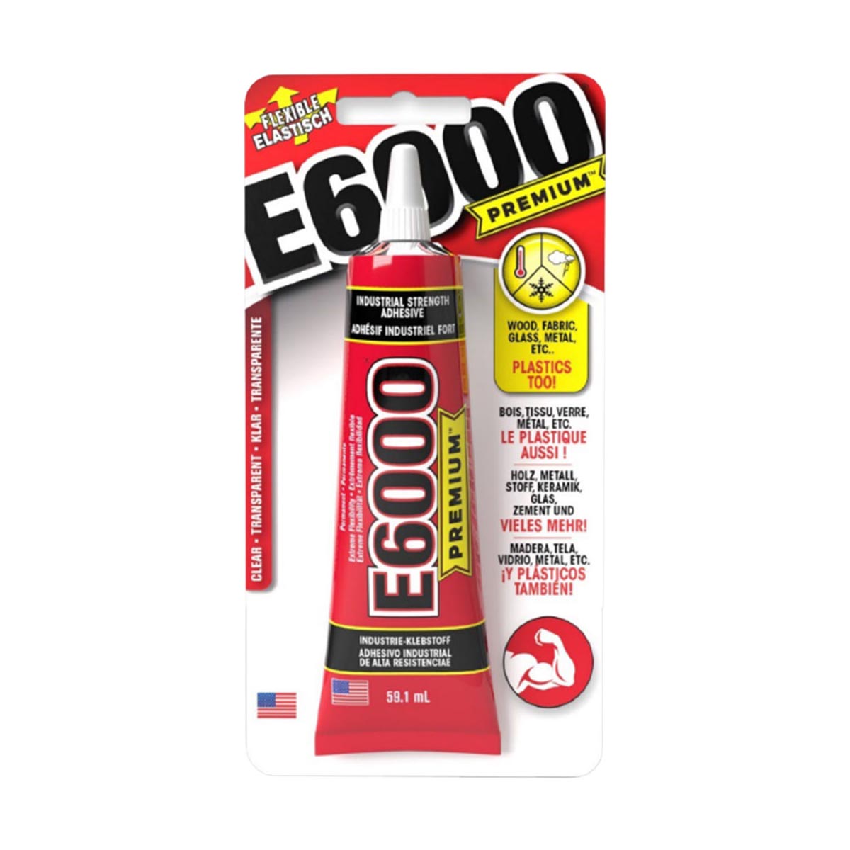 E6000 Premium glue 59.1ml tube in packaging on a white background
