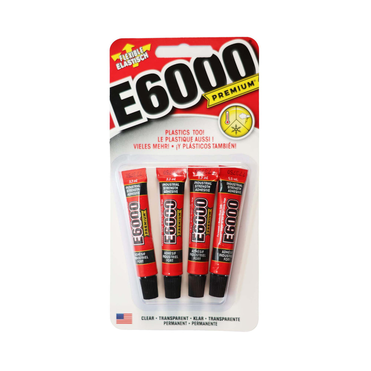 E6000 Premium glue tubes in packaging on a white background