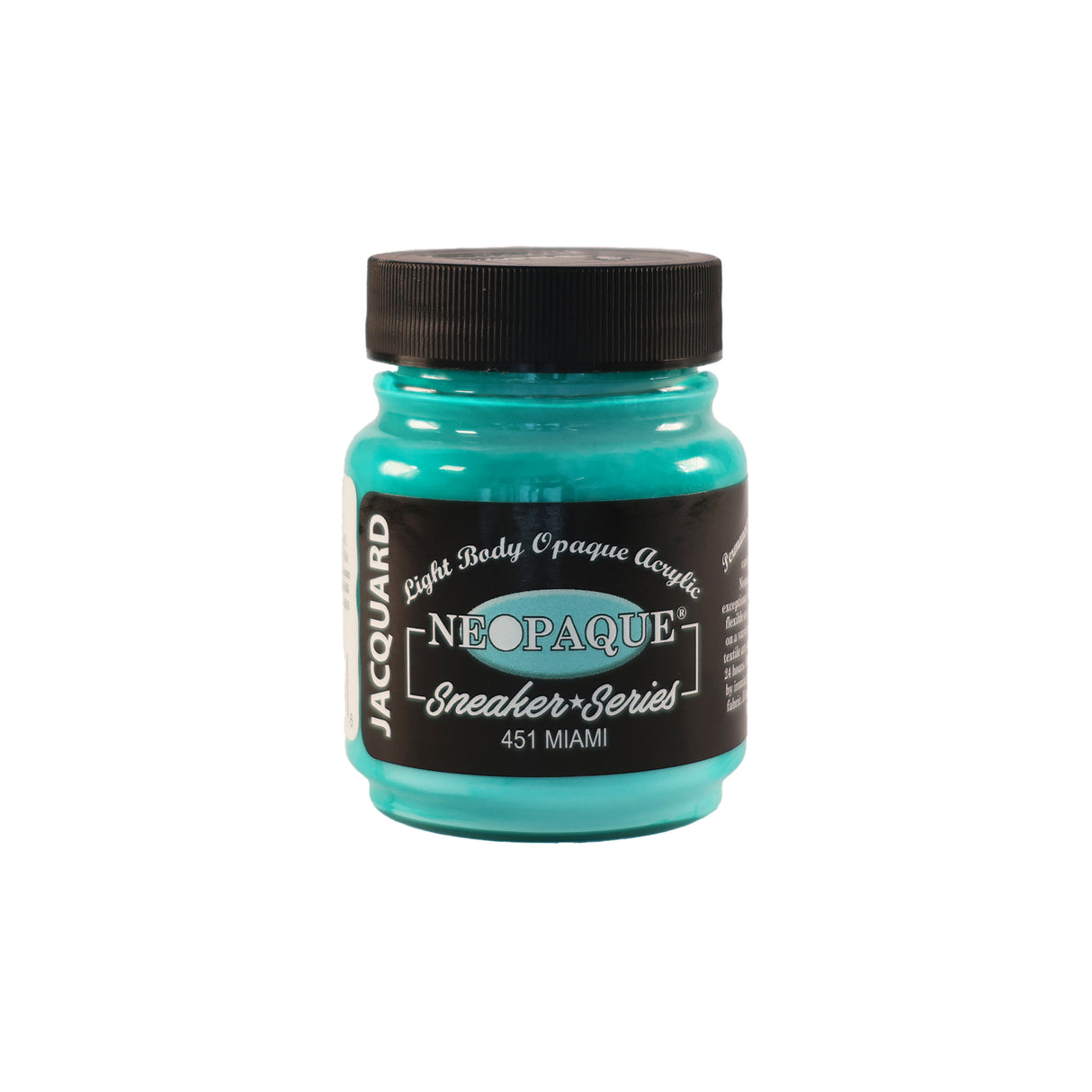 A jar of Jacquard Neo Opaque Fabric Paint Miami.