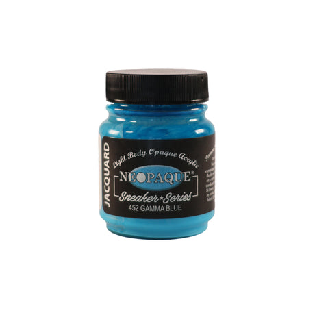 A jar of Jacquard Neo Opaque Fabric Paint Gamma Blue.