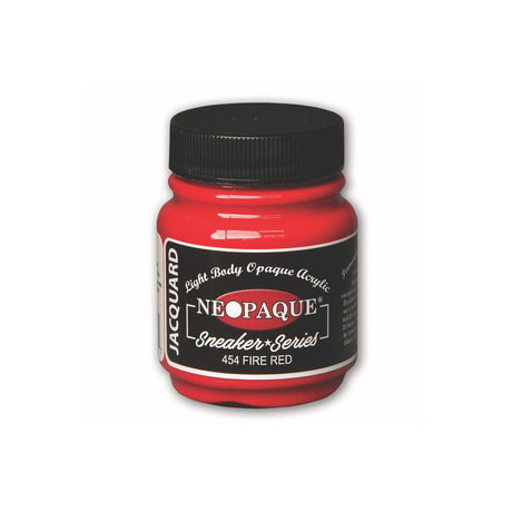 A jar of Jacquard Neo Opaque Fabric Paint Fire Red.