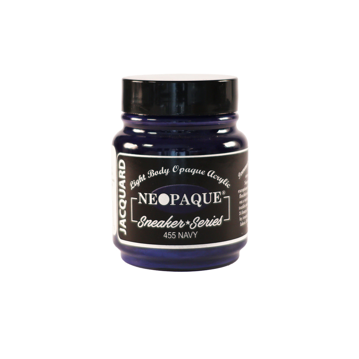 A jar of Jacquard Neo Opaque Fabric Paint Navy.