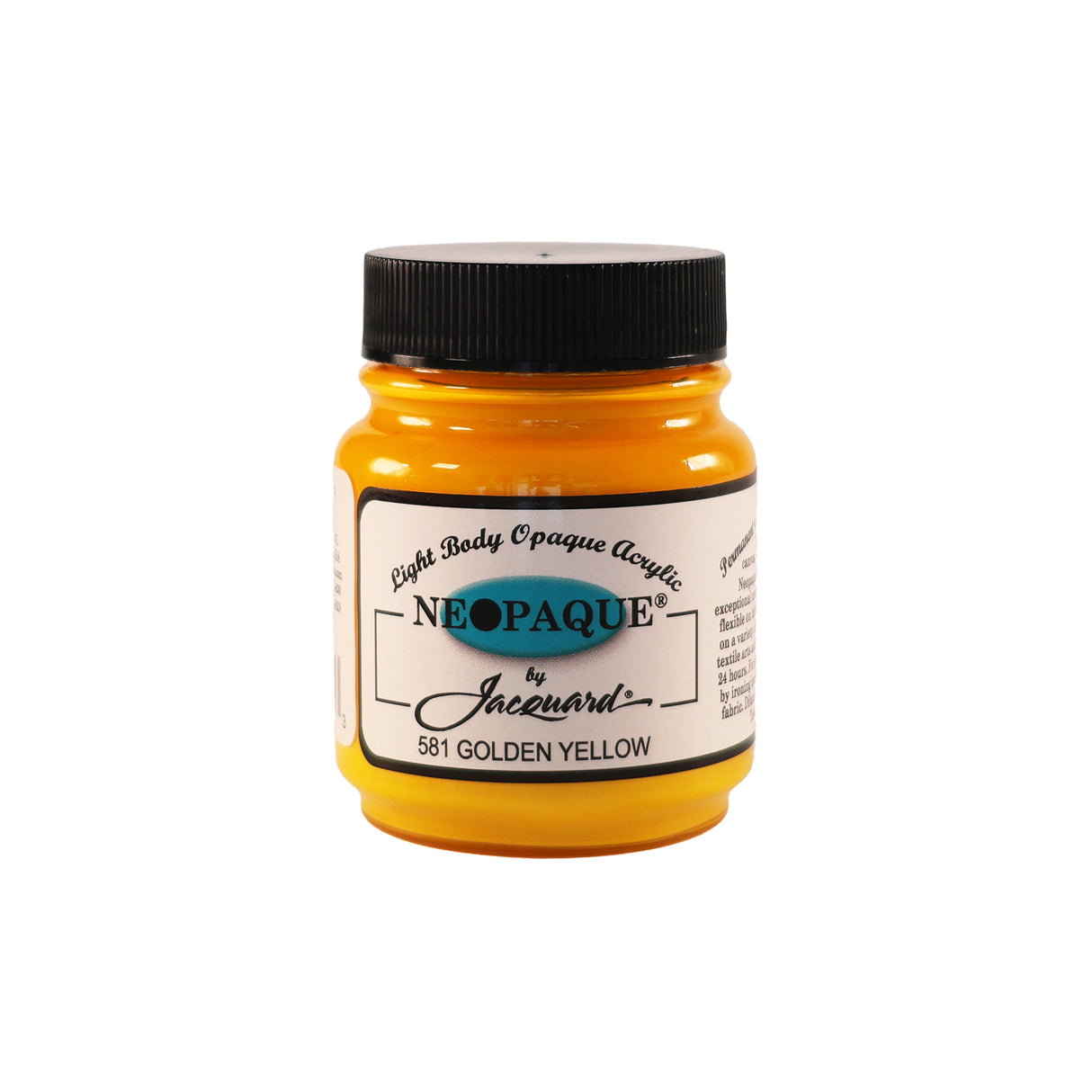 A jar of Jacquard Neo Opaque Fabric Paint Golden Yellow.