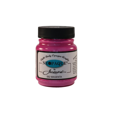 A jar of Jacquard Neo Opaque Fabric Paint  Magenta.