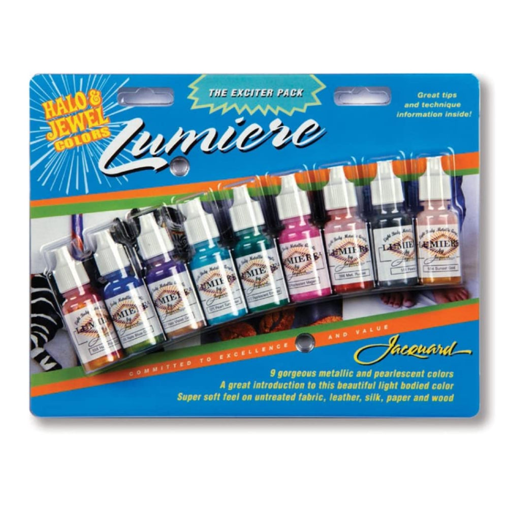 Jacquard Lumiere Exciter Pack – 9 Colour Metallic & Pearlescent Acrylic Paint Set