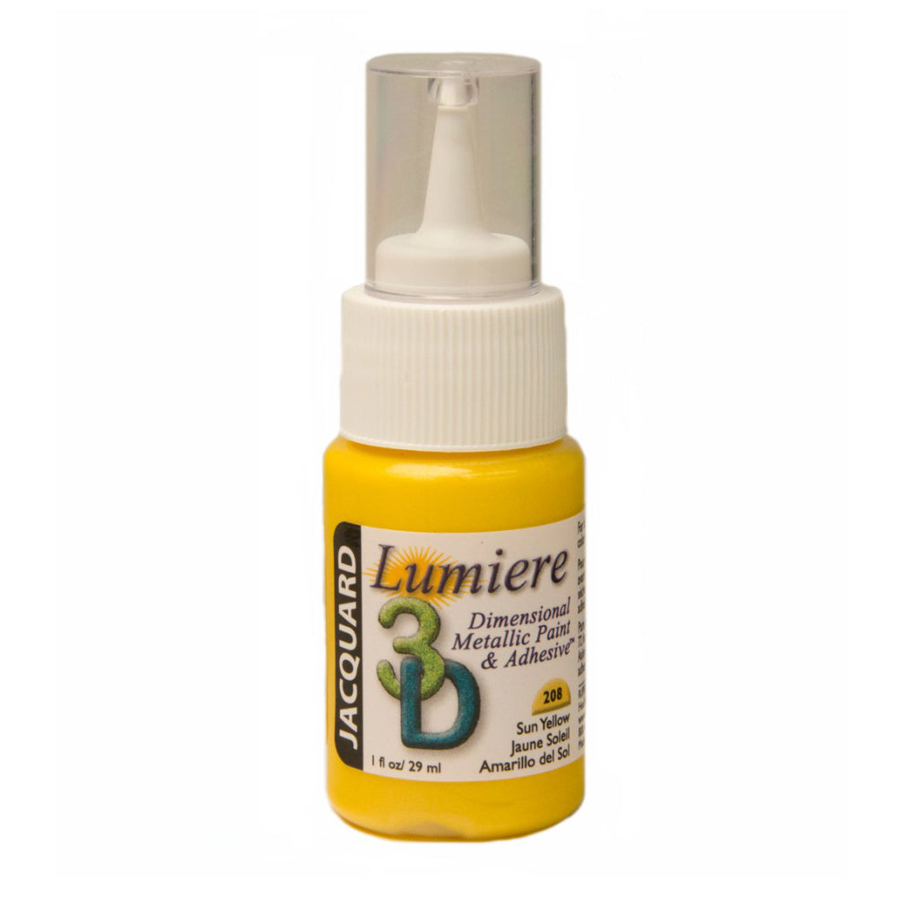 Bottle of Jacquard Lumiere 3D Yellow dimensional metallic paint and adhesive on a white background