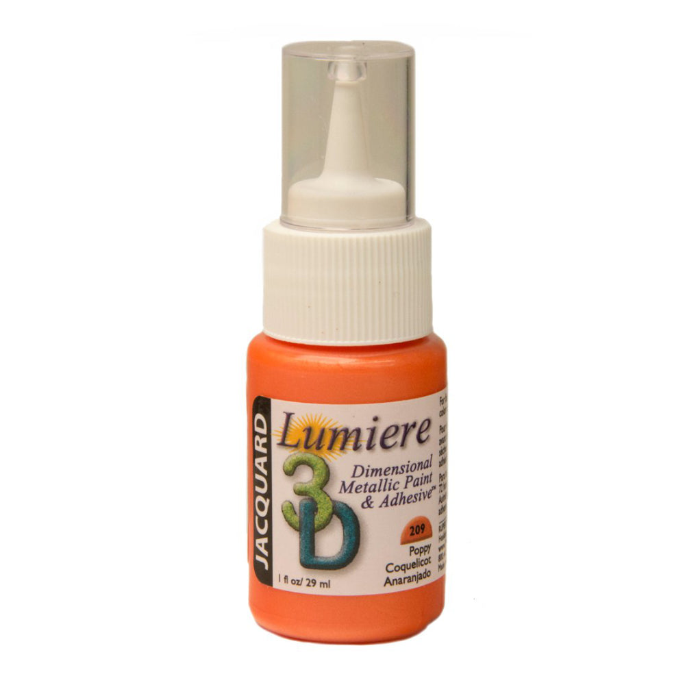 Bottle of Jacquard Lumiere 3D Orange dimensional metallic paint and adhesive on a white background
