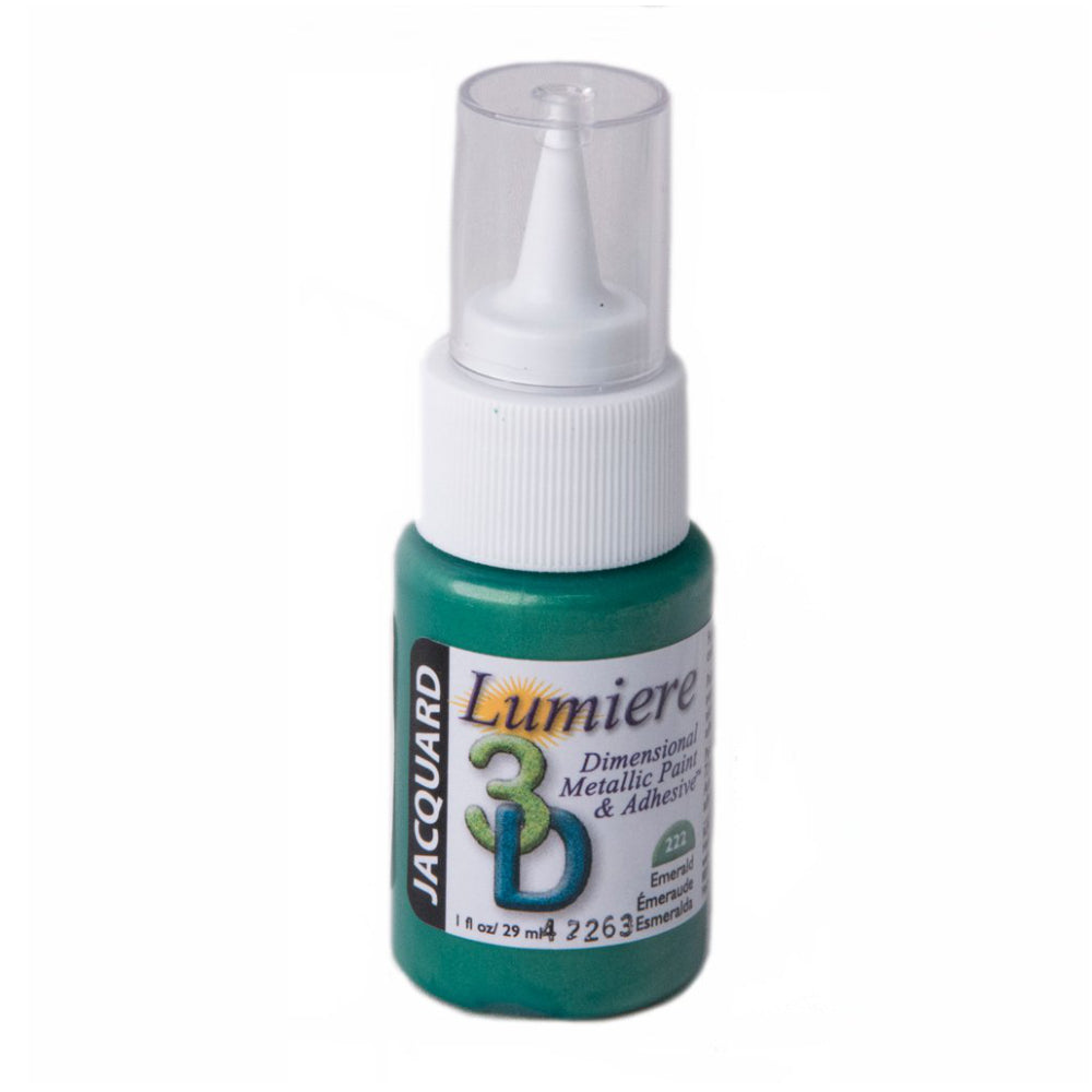 Emerald Green bottle of Jacquard Lumiere 3D adhesive on a white background