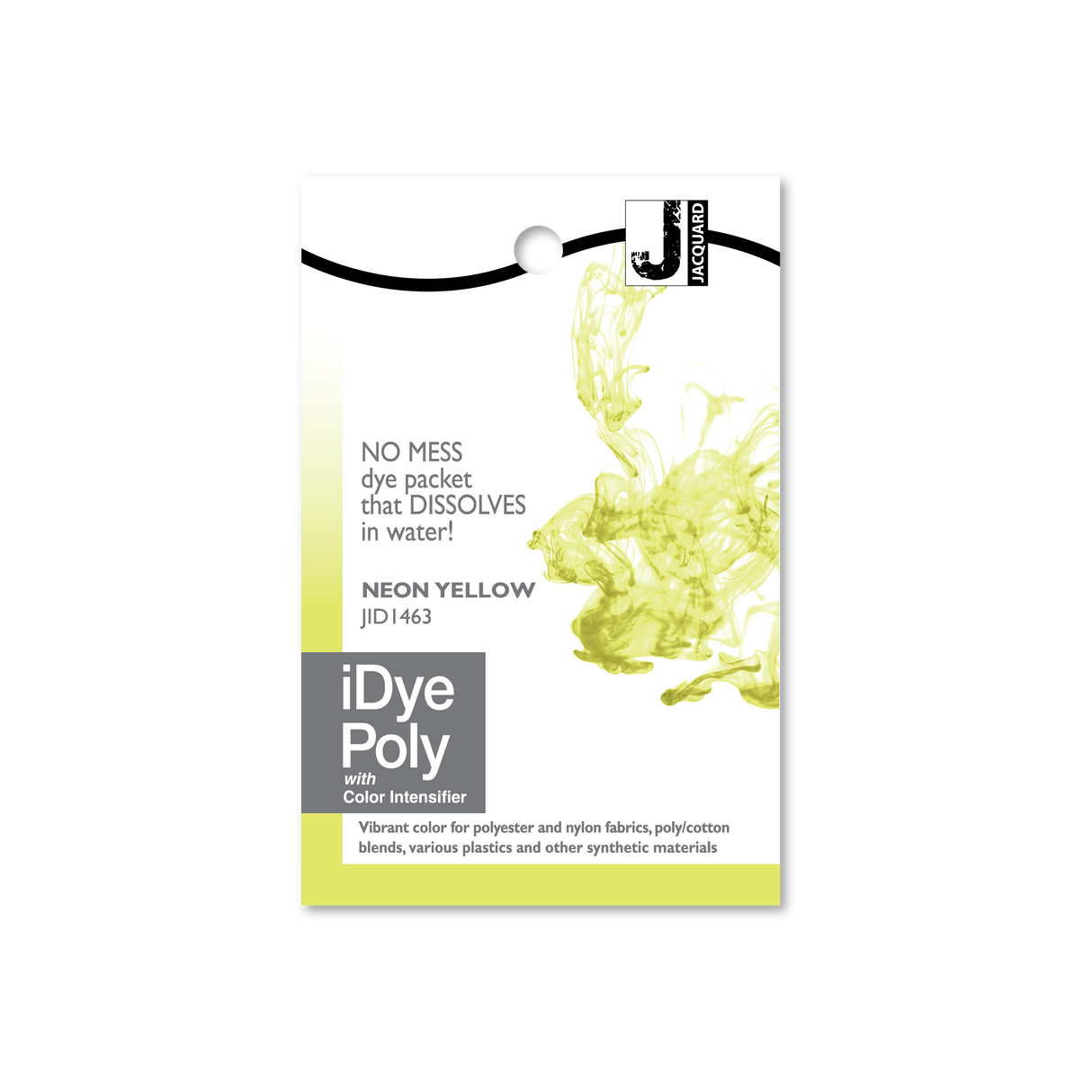 iDye Poly neon yellow dye packet on a white background