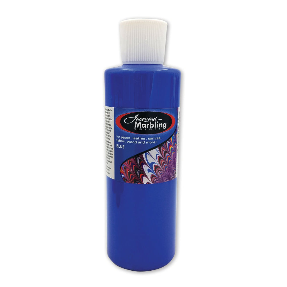 A bottle of Jacquard Marbling Floating Paint Blue