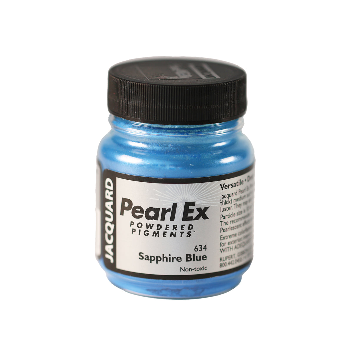 A small container of Jacquard Pearl Ex Powdered Pigments in Sapphire Blue 634