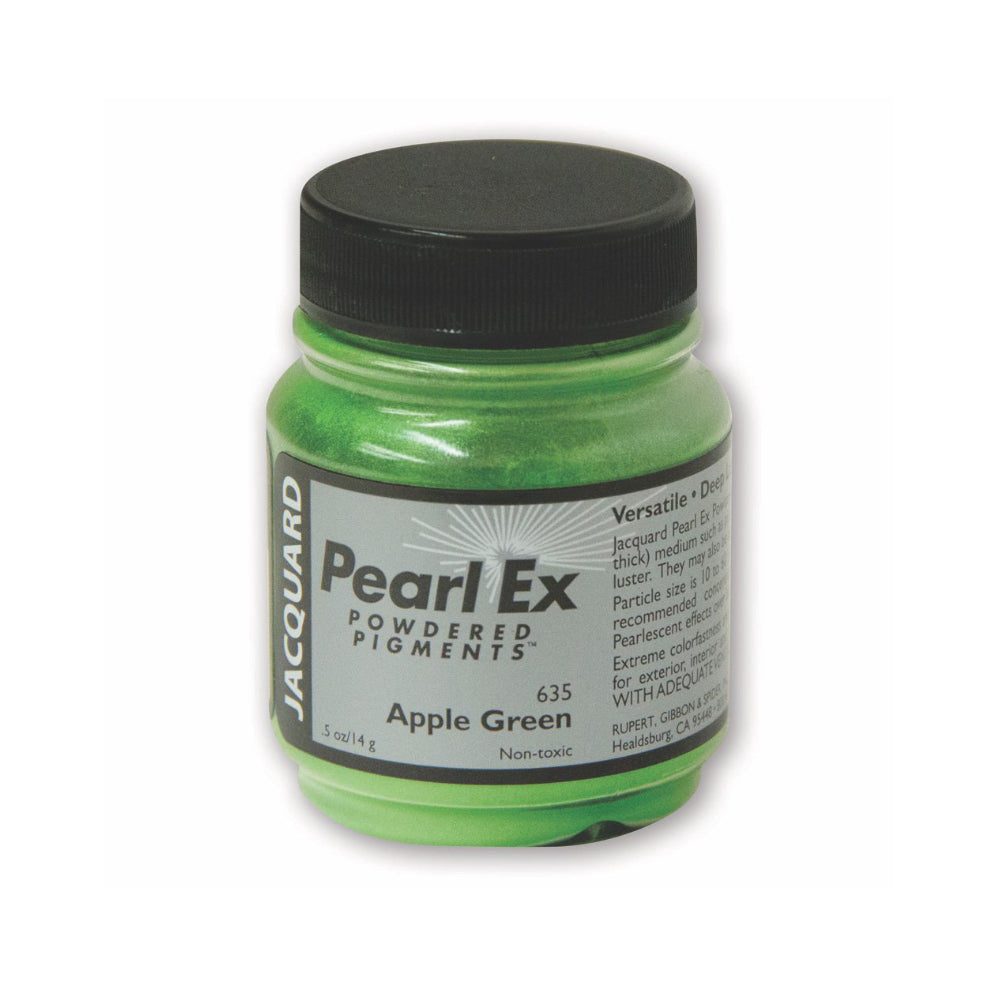 A small container of Jacquard Pearl Ex Powdered Pigments in Apple Green 635
