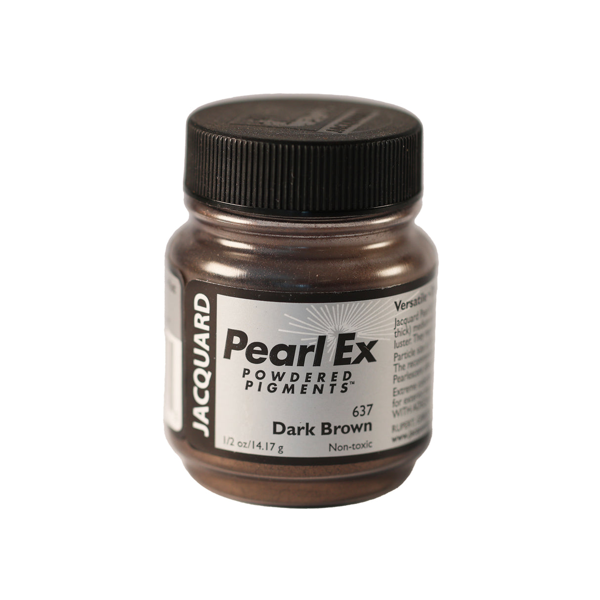 A small container of Jacquard Pearl Ex Powdered Pigments in Dark Brown 637