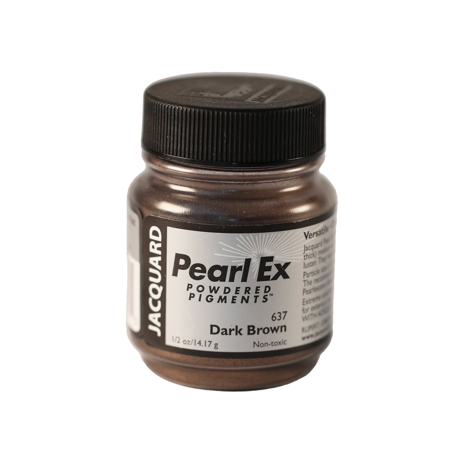 A small container of Jacquard Pearl Ex Powdered Pigments in Dark Brown 637