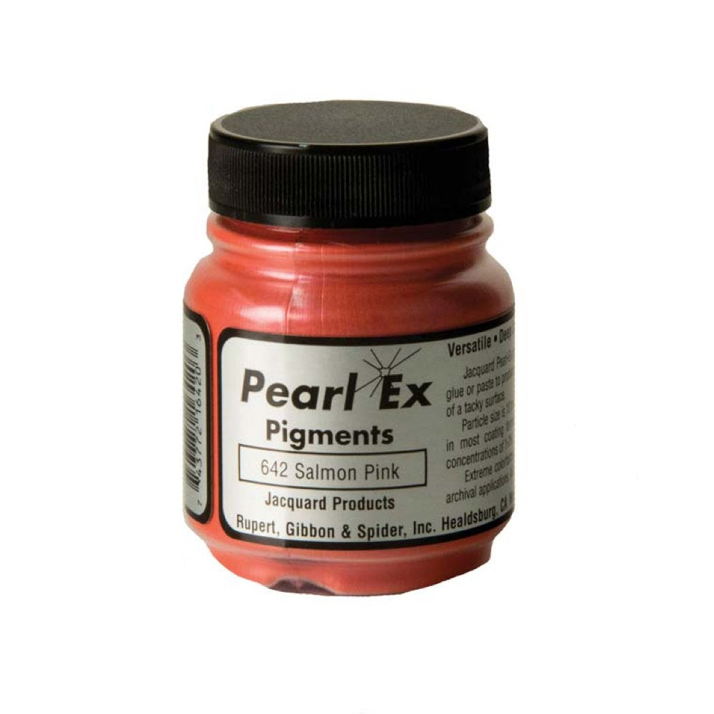 A small container of Jacquard Pearl Ex Powdered Pigments in Salmon Pink 642