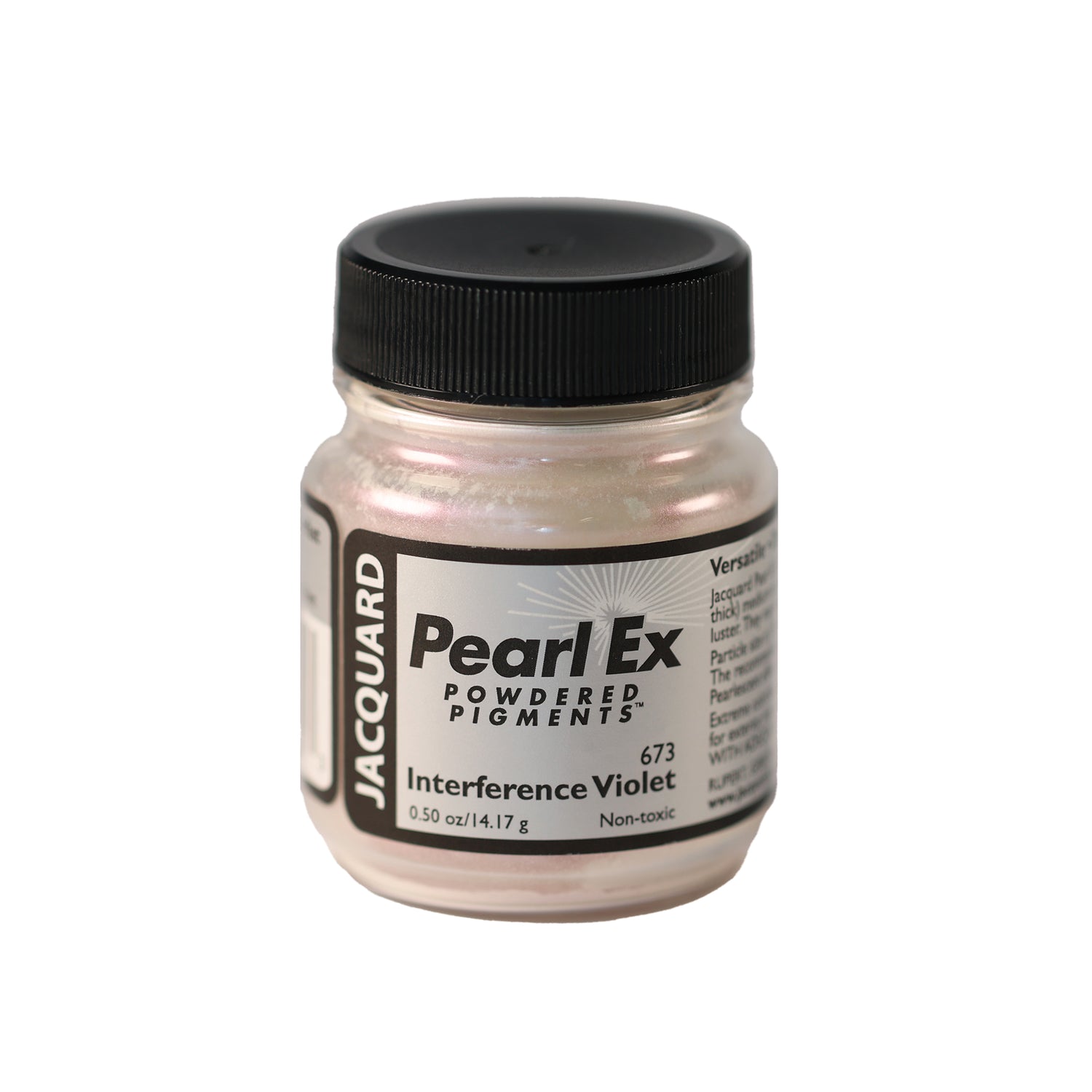 A small container of Jacquard Pearl Ex Powdered Pigments in Interference Violet 673