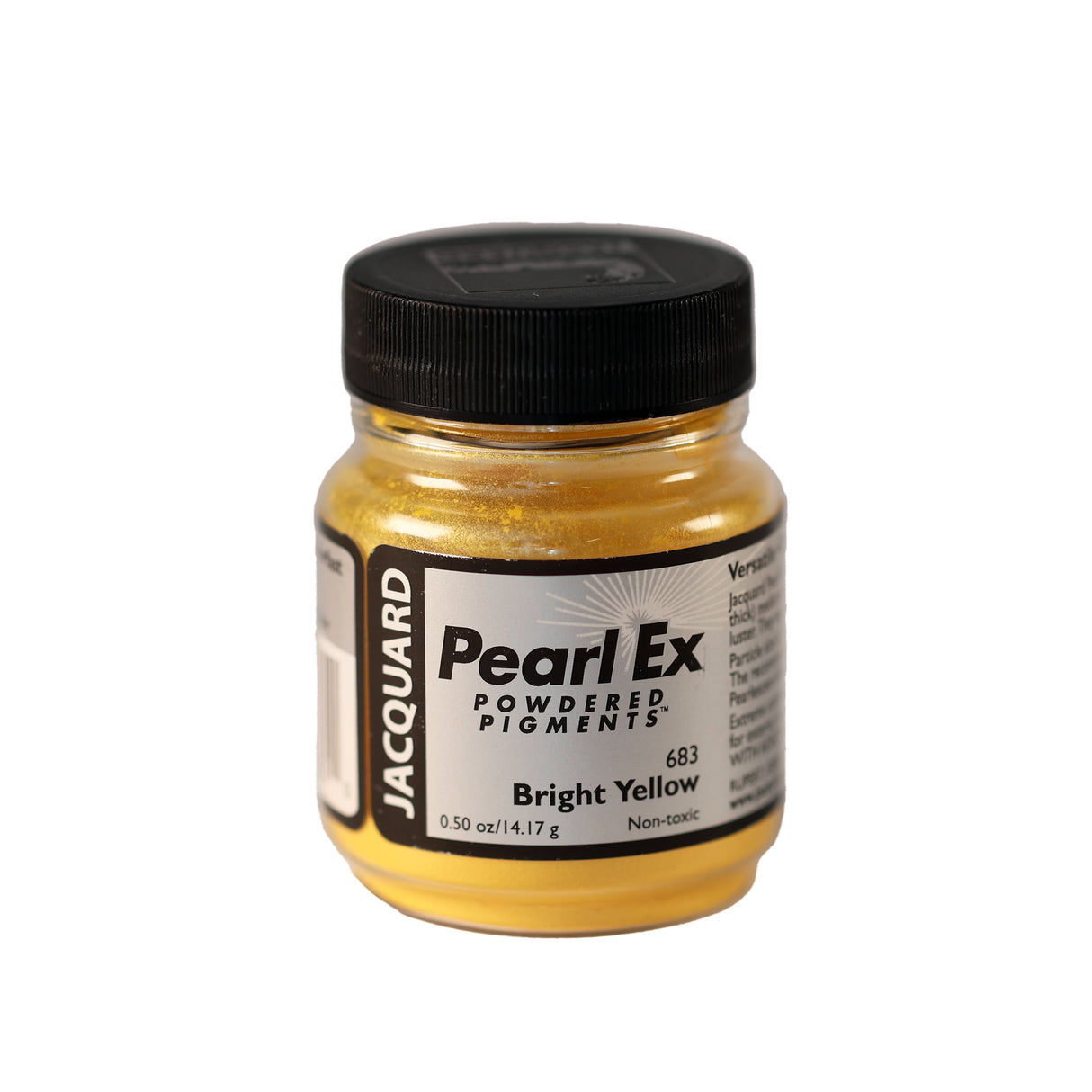 A small container of Jacquard Pearl Ex Powdered Pigments in Bright Yellow 683.