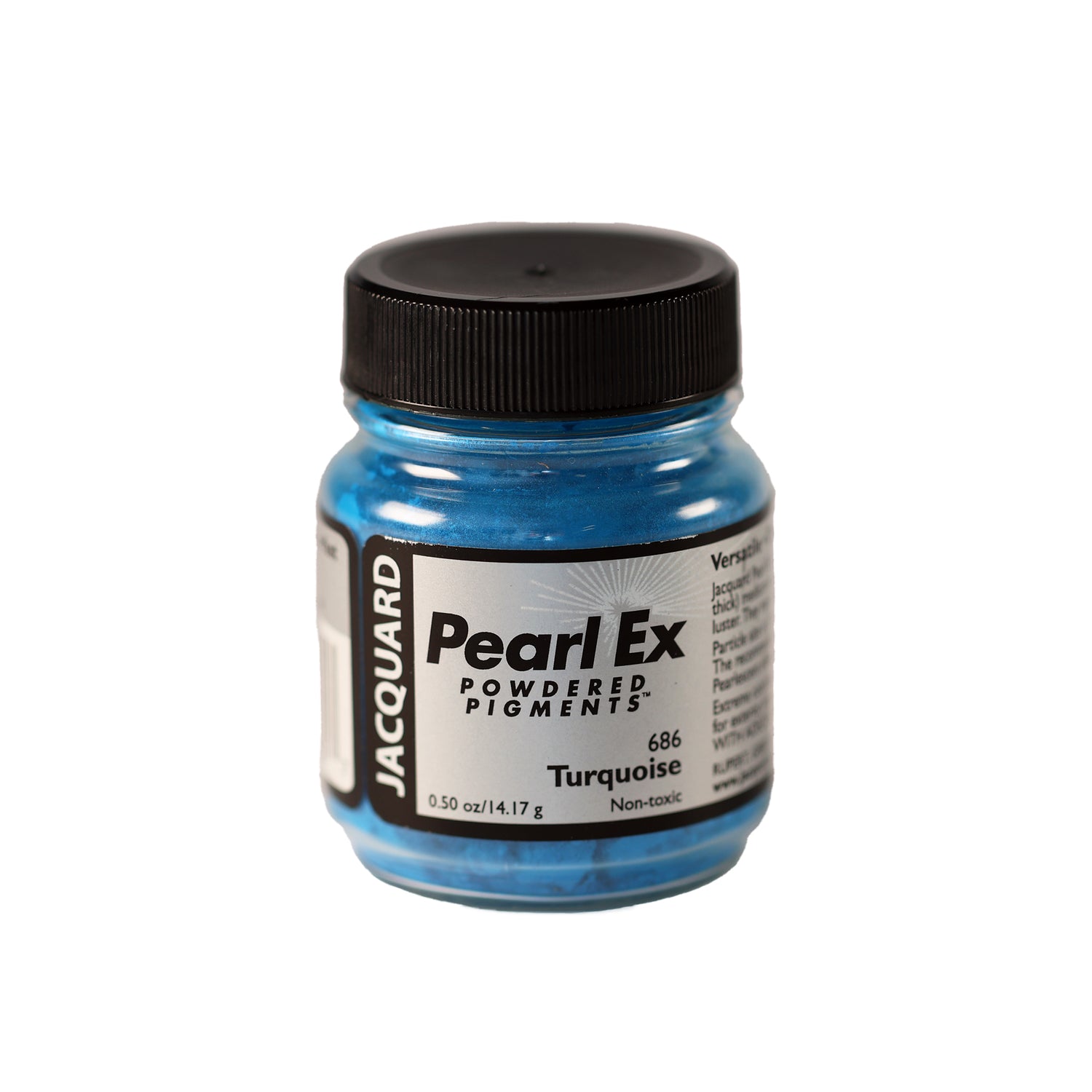 A small container of Jacquard Pearl Ex Powdered Pigments in Turquoise 686.