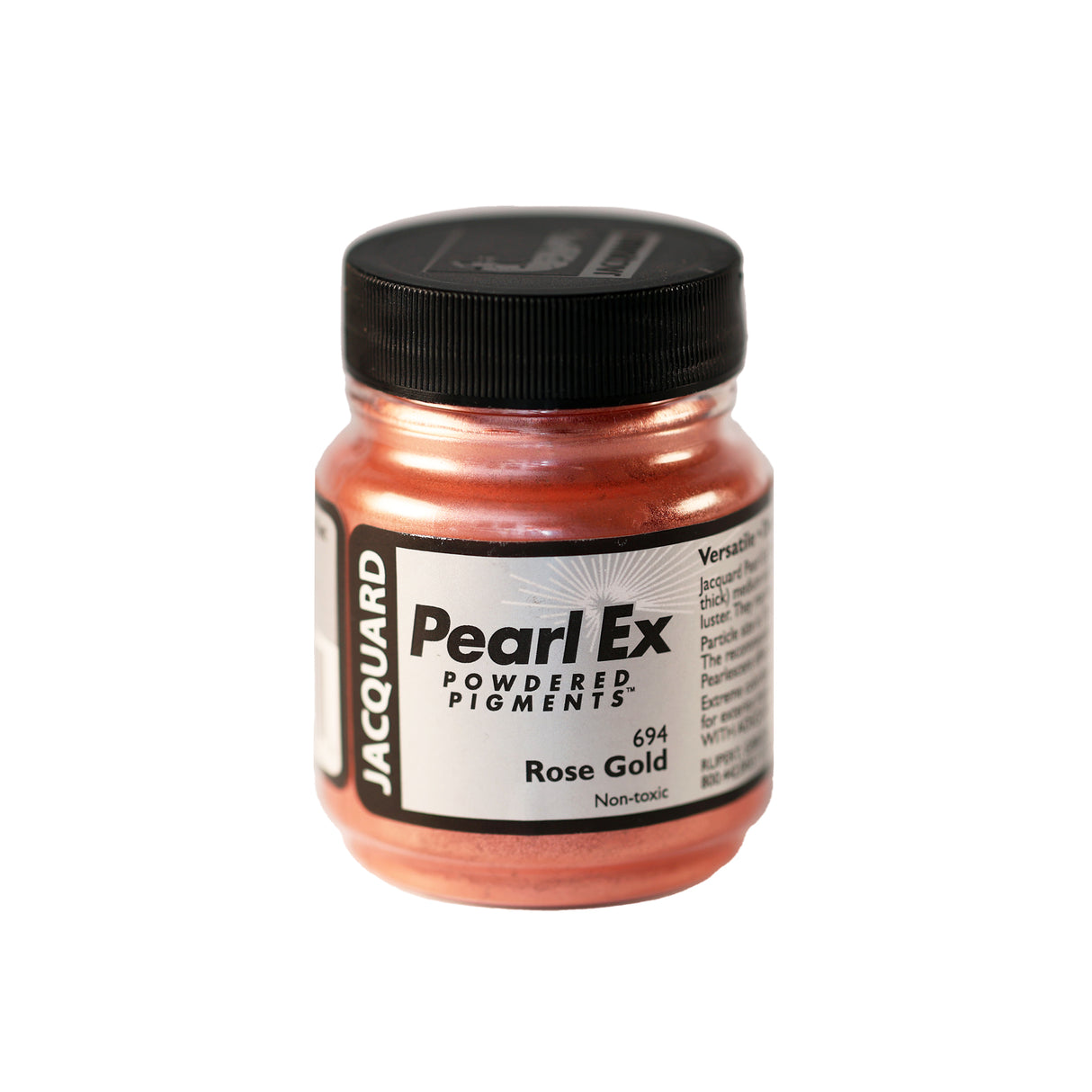 A small container of Jacquard Pearl Ex Powdered Pigments in Rose Gold 694 colour.