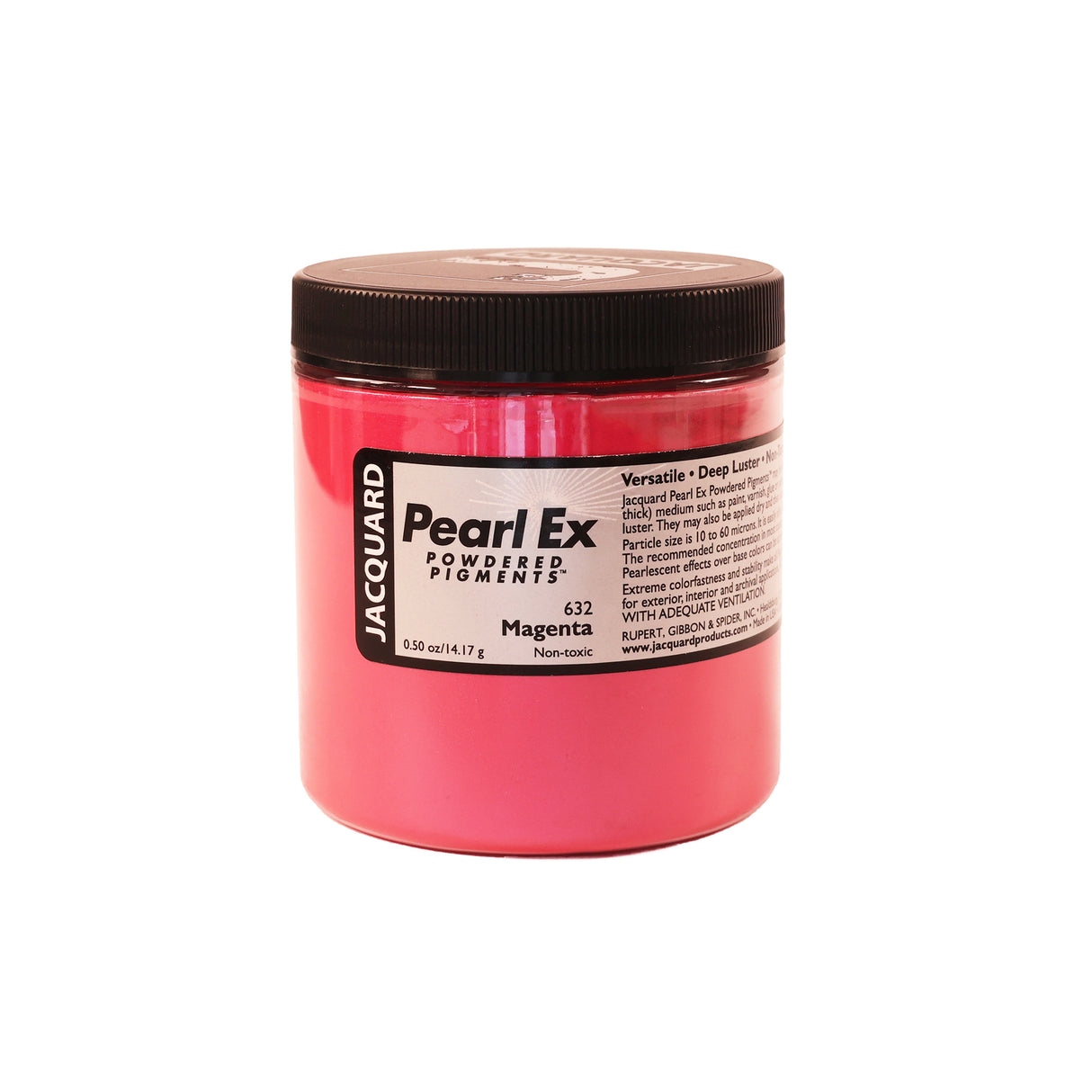 A jar of Jacquard Pearl Ex Mica Powder Pigment 632 Magenta color 14 grams.