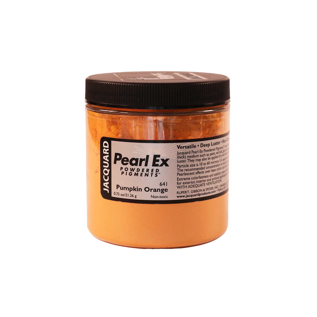 A jar of Jacquard Pearl Ex Mica Powder Pigment 641 Pumpkin Orange colour 21 grams
