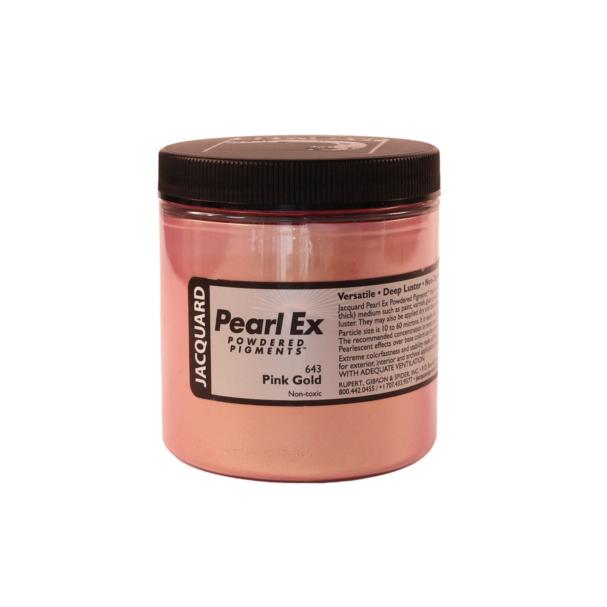 A jar of Jacquard Pearl Ex Mica Powder Pigment 643 Pink Gold Colour