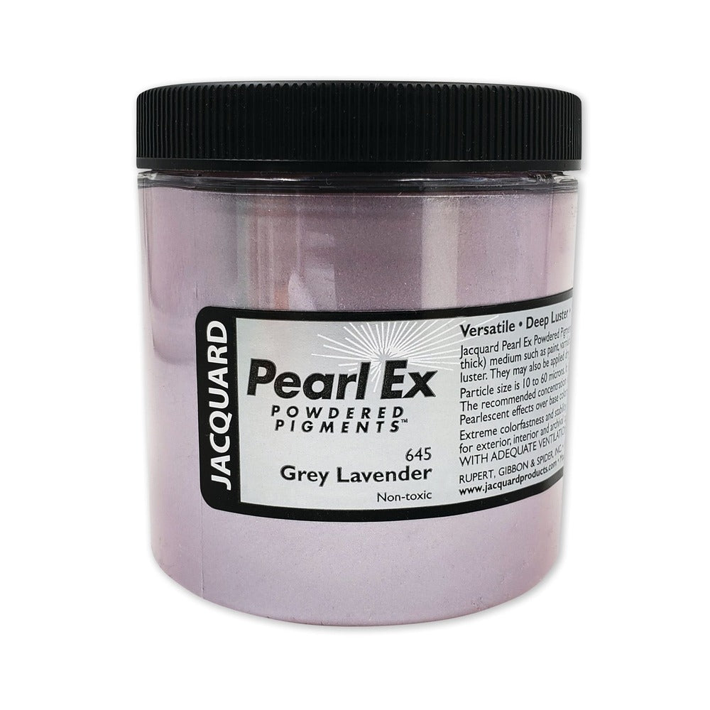 A jar of Jacquard Pearl Ex Mica Powder Pigment 645 Grey Lavender colour.