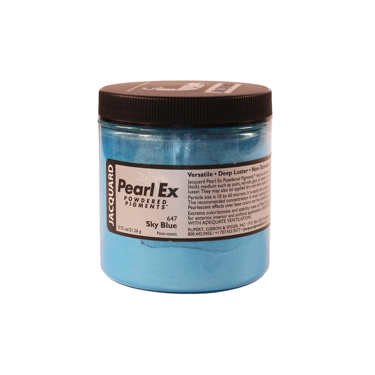 A jar of Jacquard Pearl Ex Mica Powder Pigment 647 Sy Blue 21 grams