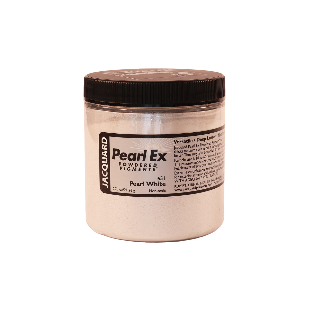 A jar of Jacquard Pearl Ex Mica Powder Pigment 651 Pearl White 21 grams