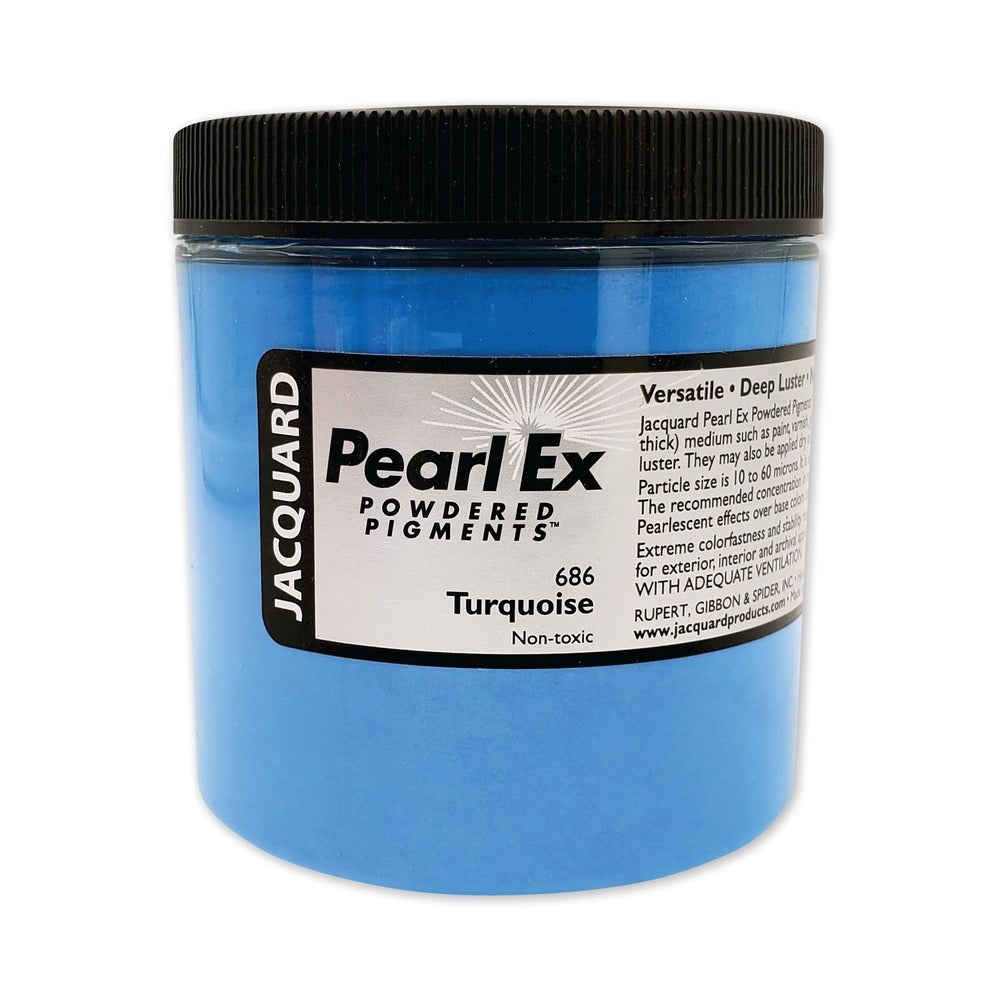 A jar of Jacquard Pearl Ex Mica Powder Pigment 686 Turquoise colour.