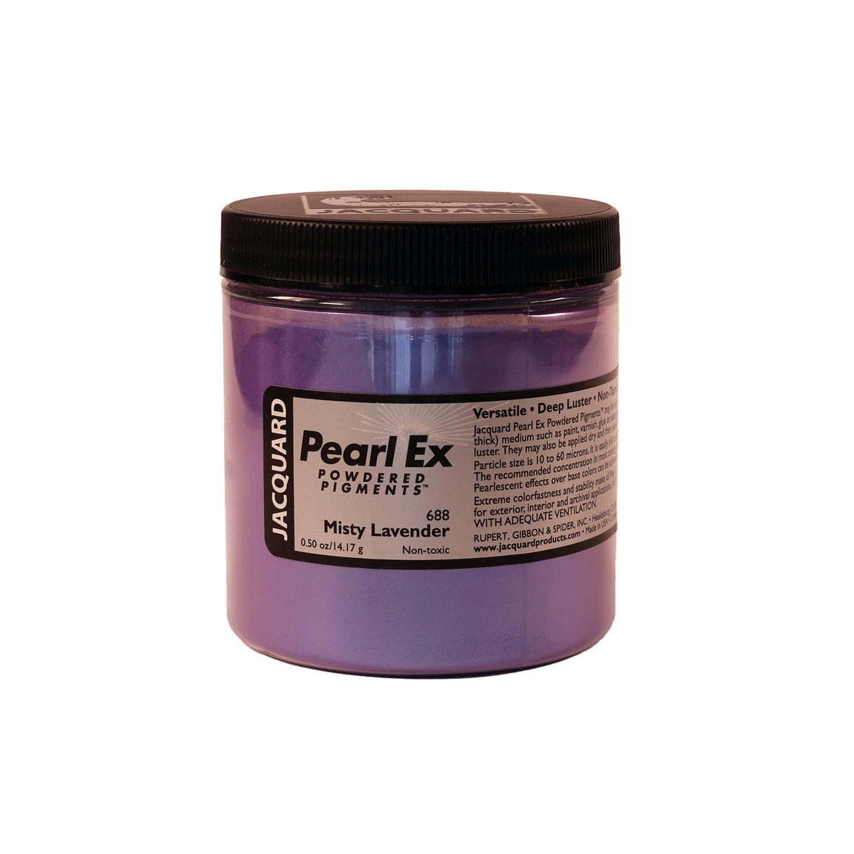 A jar of Jacquard Pearl Ex Mica Powder Pigment 688 Misty Lavender colour 14 grams
