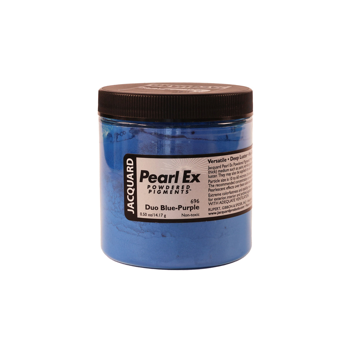 A jar of Jacquard Pearl Ex Mica Powder Pigment 696 Duo Blue-Purple colour 14 grams