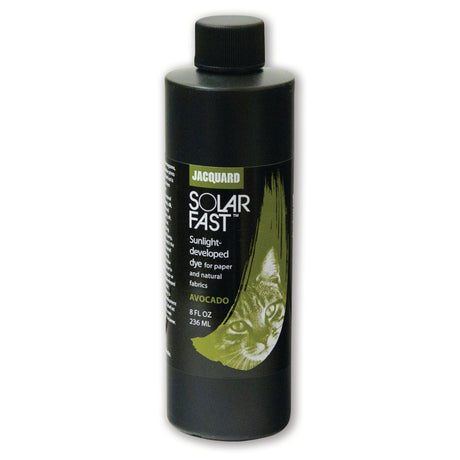 A bottle of Jacquard Solarfast Sunlight (UV) Dye Avacado