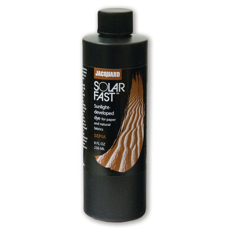 A bottle of Jacquard Solarfast Sunlight (UV) Dye Sepia
