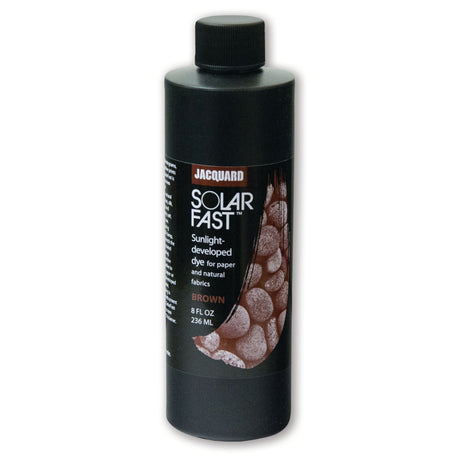 A bottle of Jacquard Solarfast Sunlight (UV) Dye Brown