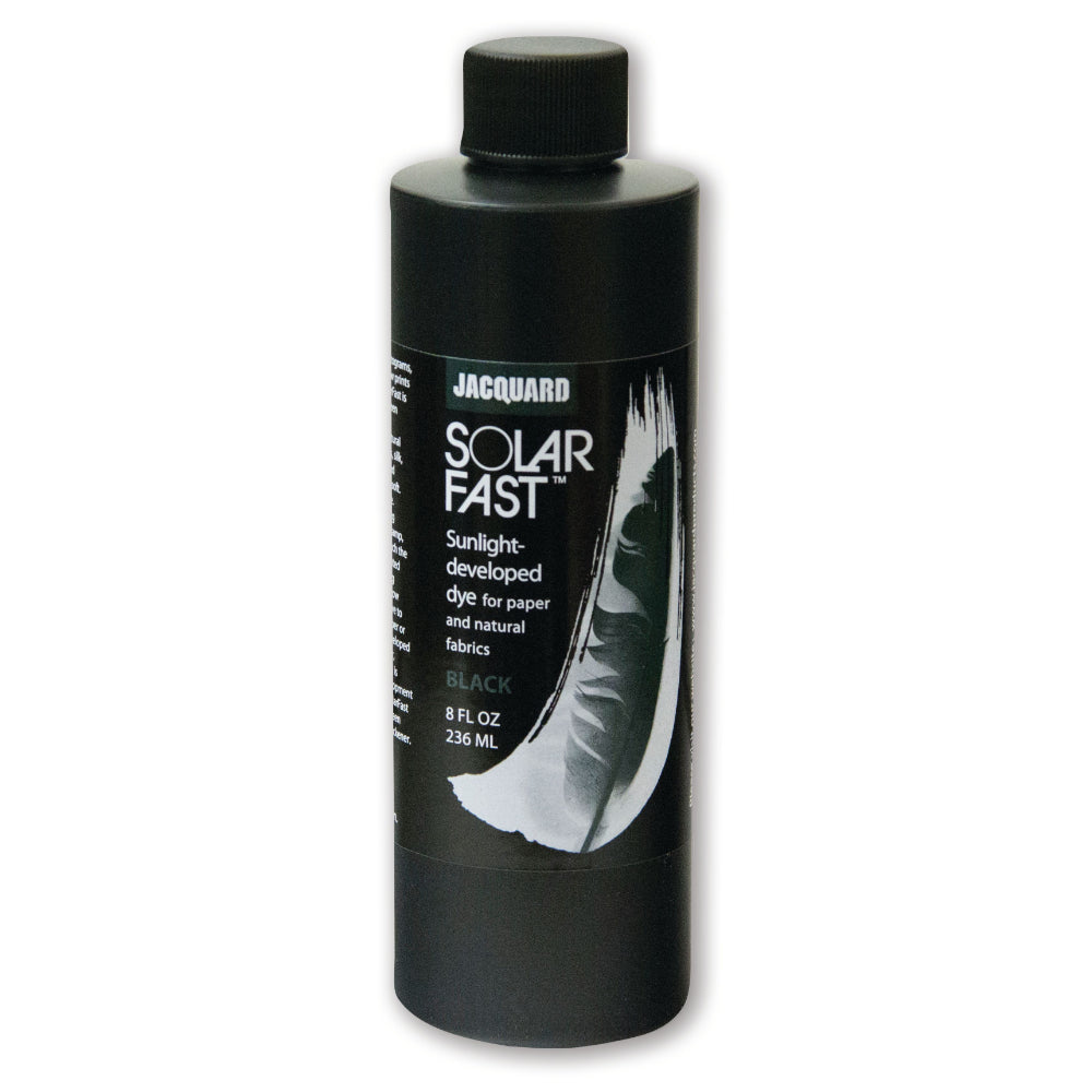 A bottle of Jacquard Solarfast Sunlight (UV) Dye Black