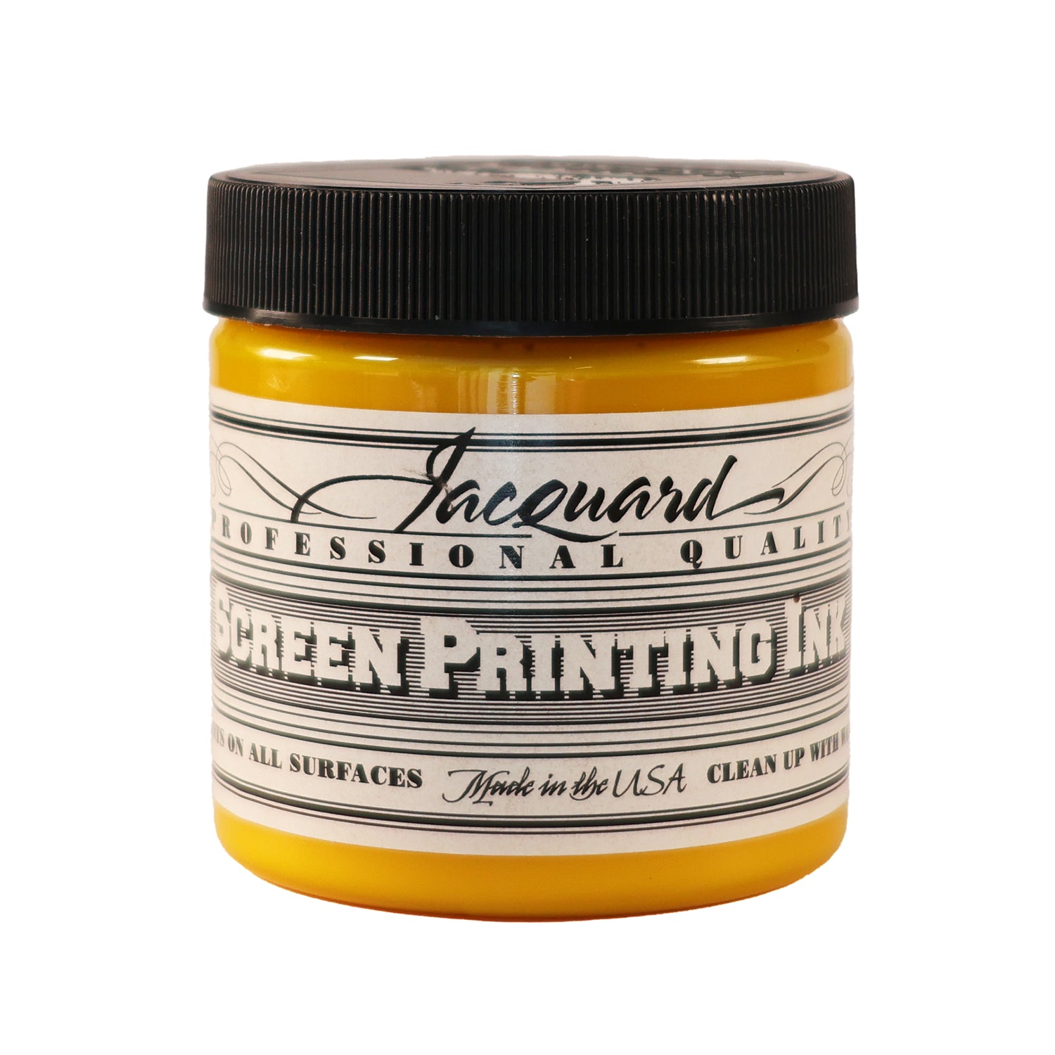 Jar of Jacquard Screen Printing Ink Yellow colour.