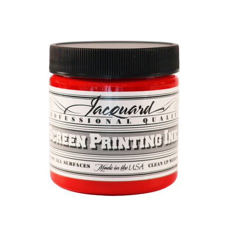 Jar of Jacquard Screen Printing Ink Bright Red colour.