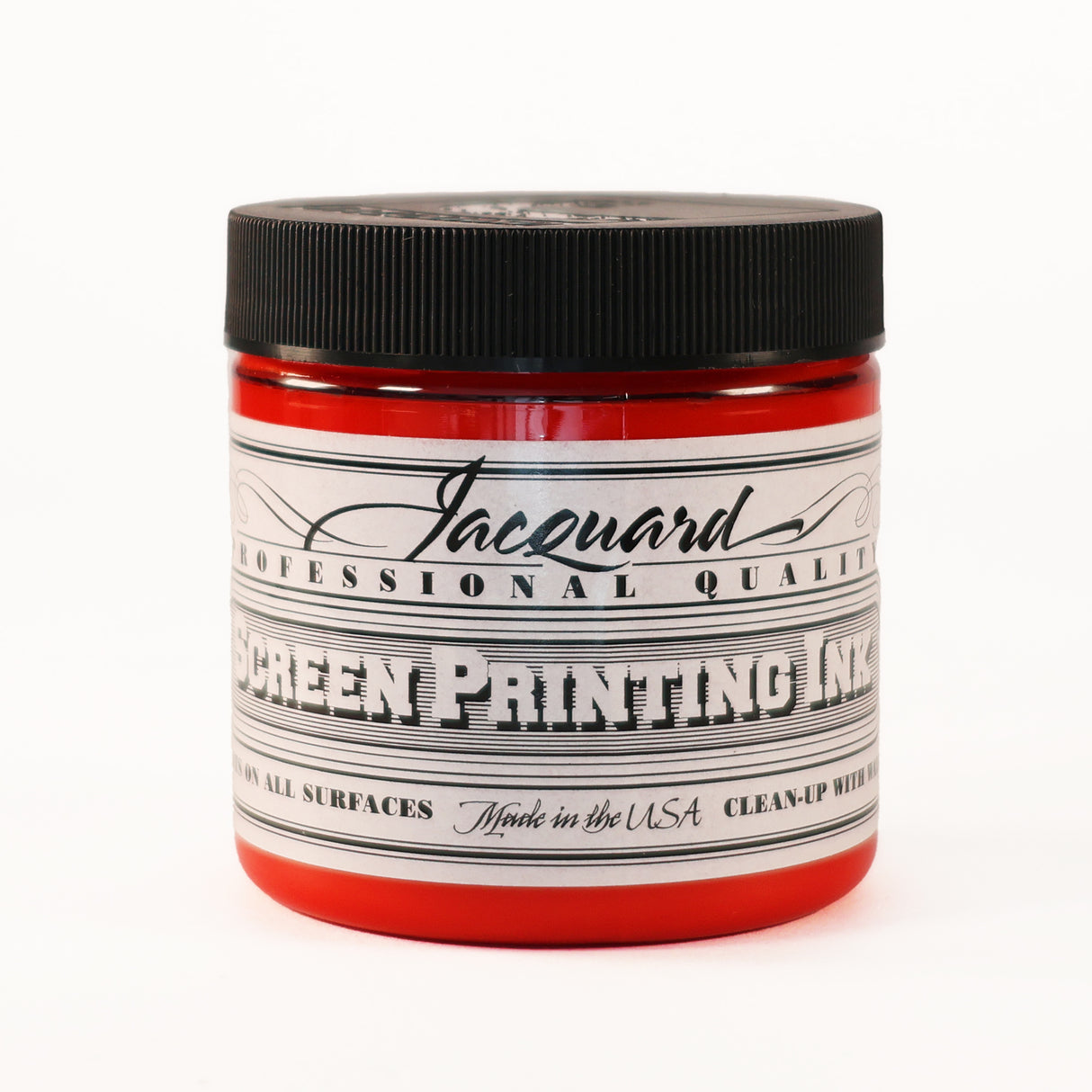 Jar of Jacquard Screen Printing Ink Scarlet colour.