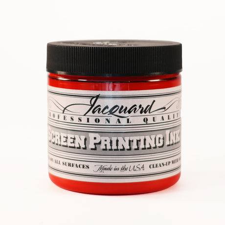 Jar of Jacquard Screen Printing Ink Scarlet colour.