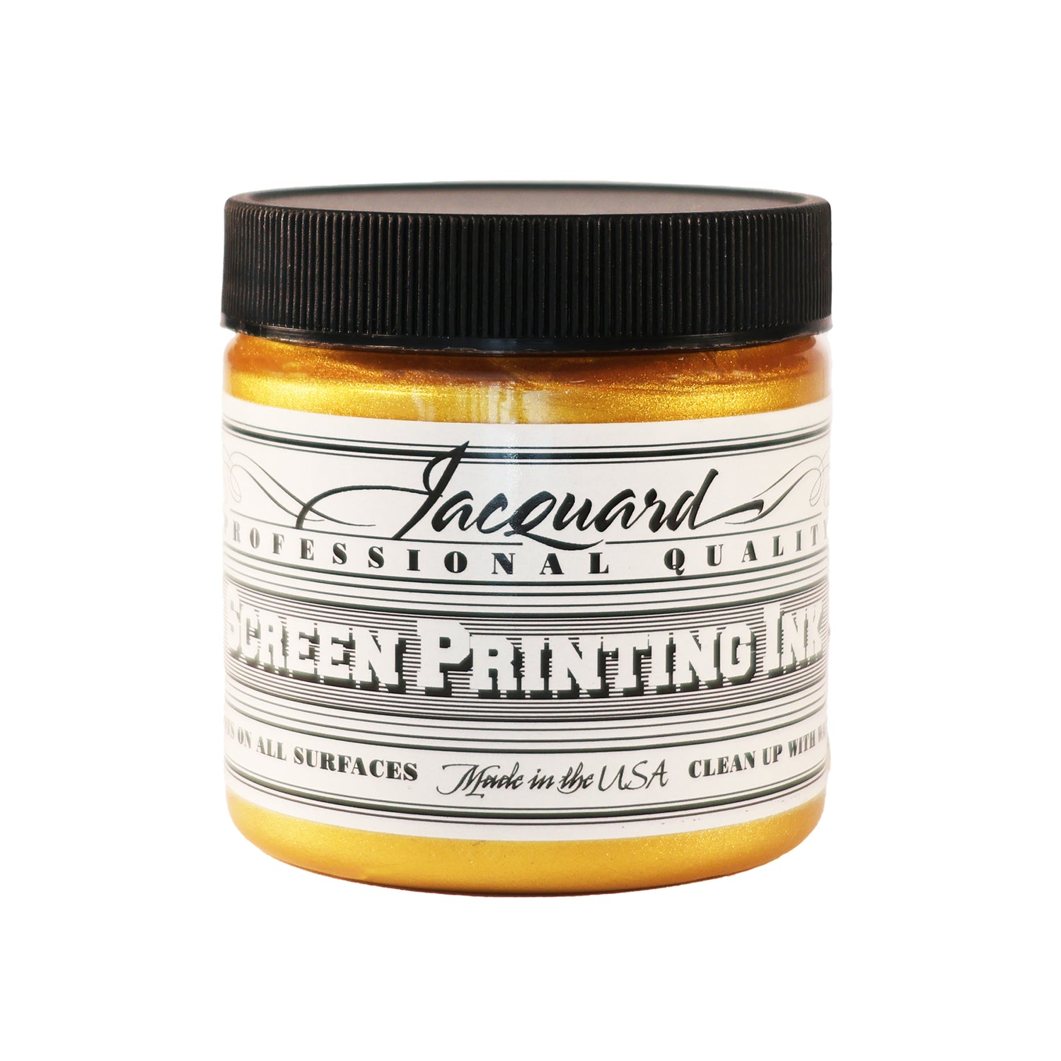 Jar of Jacquard Screen Printing Ink Solar Gold colour.