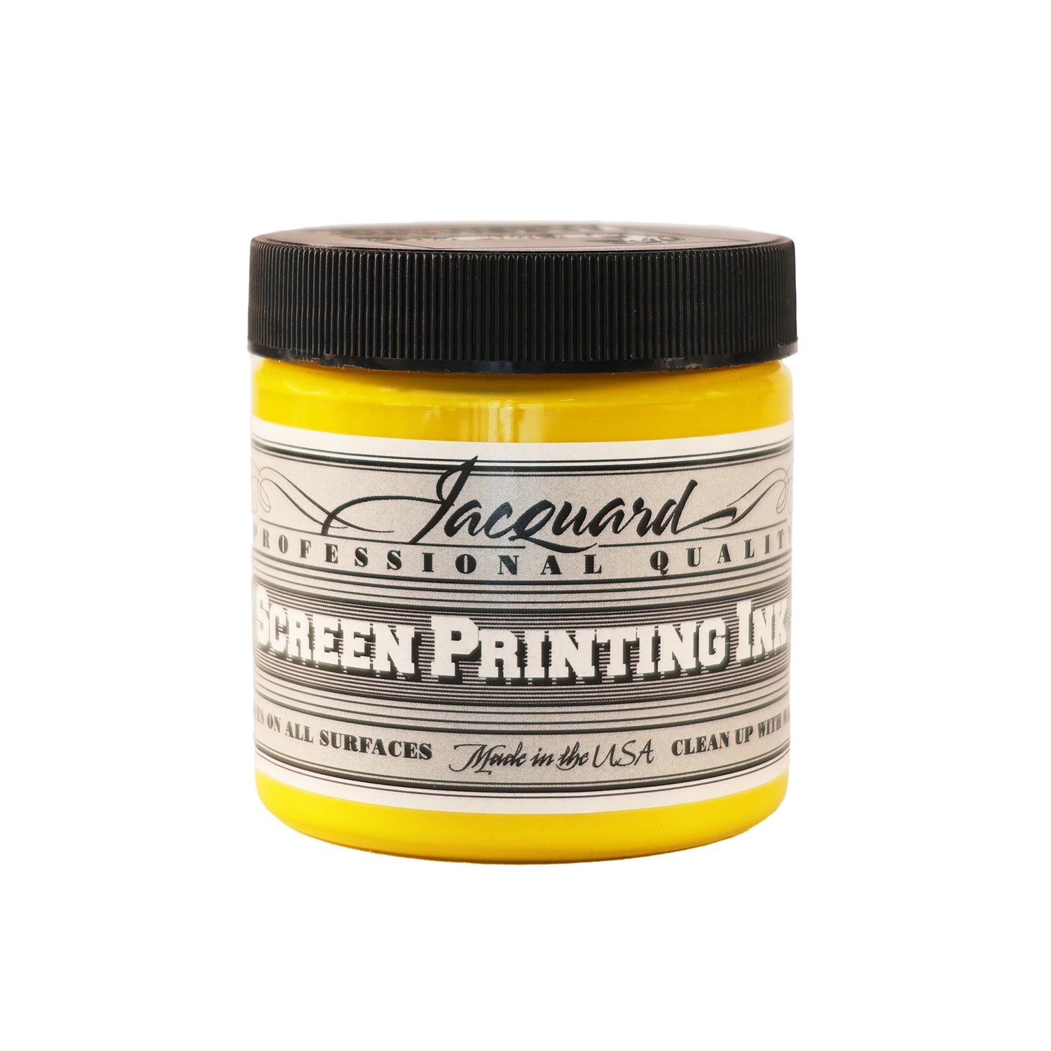 Jar of Jacquard Screen Printing Ink Opaque Yellow colour.
