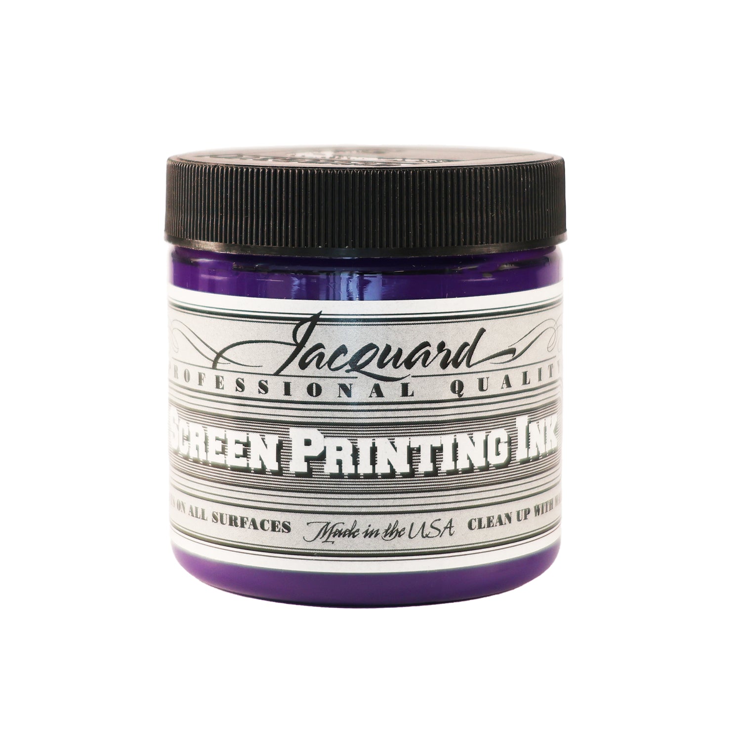 Jar of Jacquard Screen Printing Ink Opaque Violet colour.