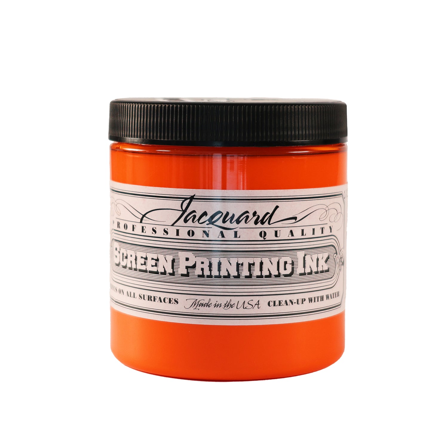 A jar of Jacquard Professional Water Based Screen Printing Ink in Orange.