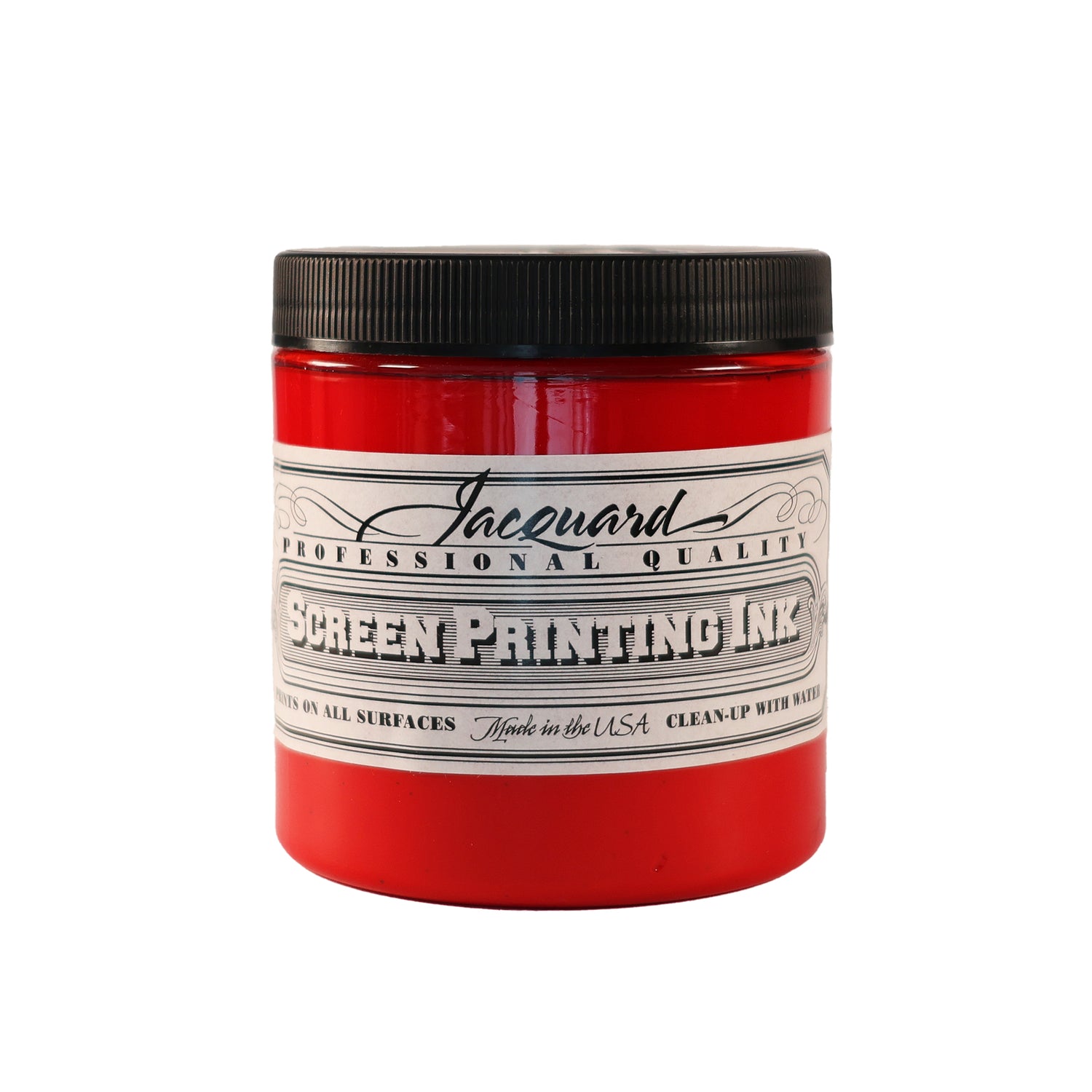 A jar of Jacquard Professional Water Based Screen Printing Ink in Red.