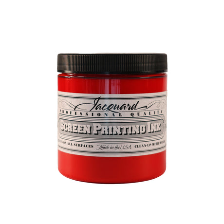 A jar of Jacquard Professional Water Based Screen Printing Ink in Bright Red.